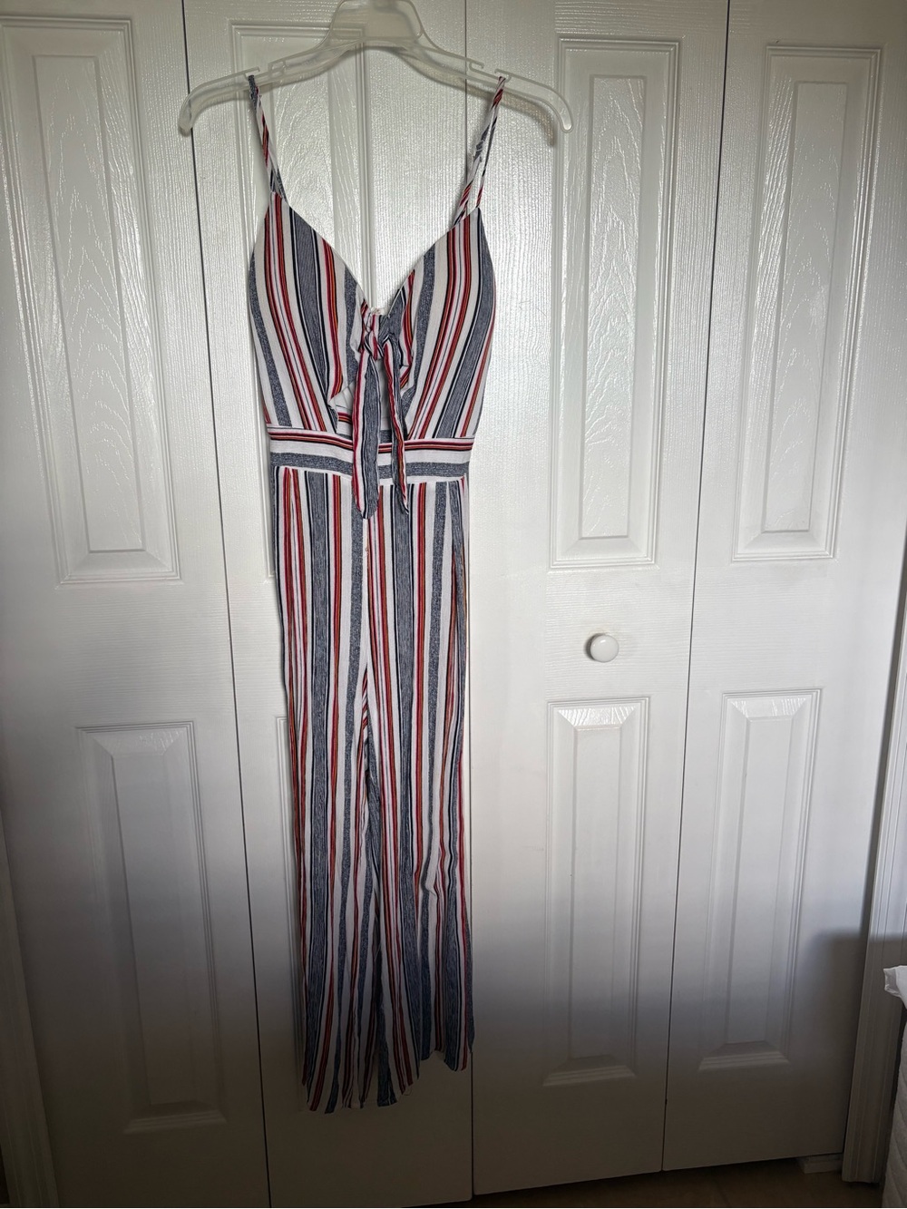 Striped Tie-Front Jumpsuit/Romper in Red, White & Blue